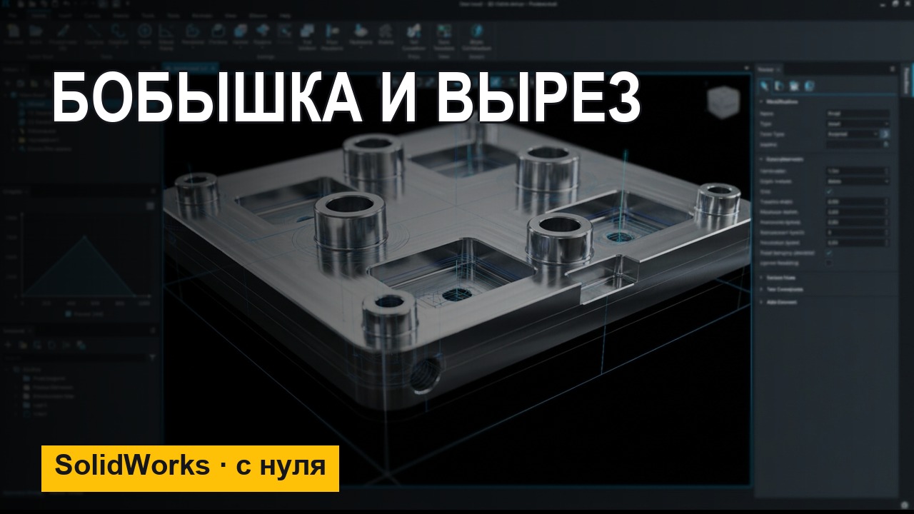 SolidWorks с нуля: вытянутая бобышка и вытянутый вырез — от и до