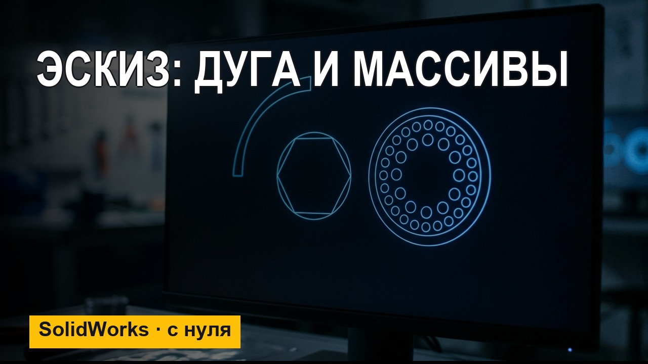 SolidWorks с нуля: эскиз — дуга, многоугольник и массивы